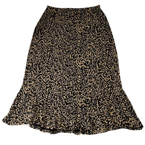 Mirasol Vintage Abstract Gold and Black Stretchy Women's Midi Skirt Size M - Picture 1 of 7